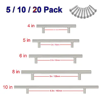 $7.47 • Buy 5/10/20 Pack Kitchen Cabinet Pulls Stainless Steel Drawer T Bar Handles 4  - 10 