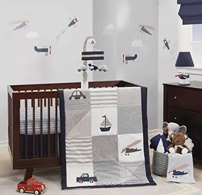 Lambs & Ivy Evan Sailboat/Airplane/Truck/Car 3-Piece Crib Bedding Set • $84.99