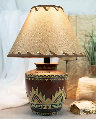 Indian Tribal Southwest Navajo Vector Red Petite Vase Table Lamp W/ Burlap Shade • $95.99