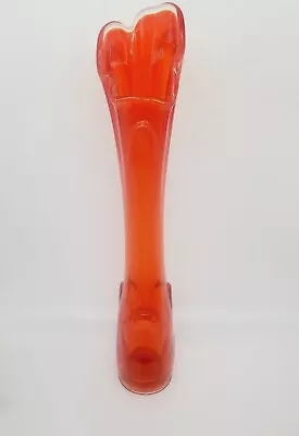 Viking MCM Persimmon Orange/Red Tundra Stretch Swung Glass Vase • $105