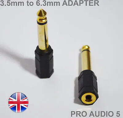 £2.99 • Buy 2x 3.5mm Female To 6.5mm Male Jack MONO Plugs A/V Mixer Headphone Black & Gold-