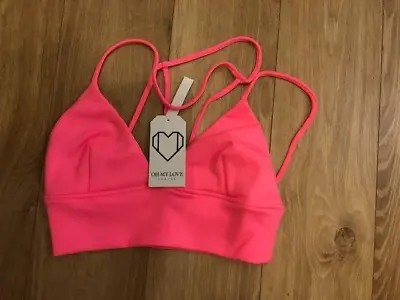 Oh My Love London Neon Pink Crop Bralet Bikini Top Size Medium Bnwt • £9