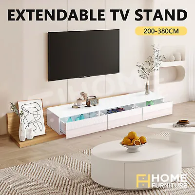 $279.50 • Buy 200-380cm TV Stand Cabinet 3 Drawers Entertainment Unit Storage White OAK