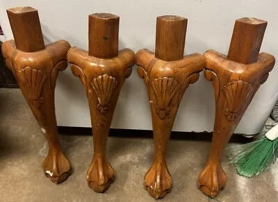 4 Solid Oak Ball & Claw Feet 20.25” Tall Table Legs Salvage Wood Carved Crafter • $59.99