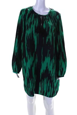 Michael Michael Kors Womens Abstract Long Sleeve Shift Dress Green Navy Size XL • $48.79