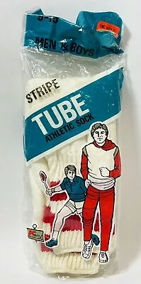 Vintage Kmart Tube Socks Size Mens & Boys 9-15 White & Red Stripe NOS USA Made • $9.99