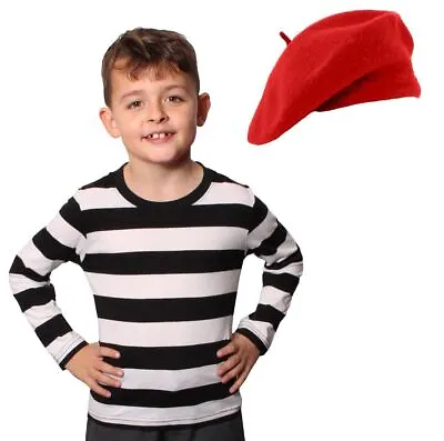 Child French Fancy Dress Costume Striped Shirt & Red Beret France Artist Mime • £12.99