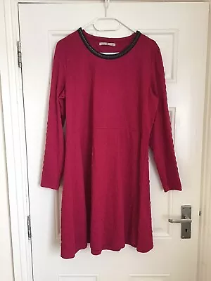 Tu Dress Long Sleeves Magenta Pink Contrasting Black & Silver Neckline Size 16 • £4.99