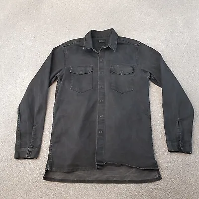 Levis Mens Shirt Small Grey Black Denim Cowboy Western Double Pockets Acid Wash • £22.99