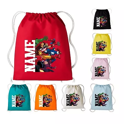 Personalised Your Name Marvel Hero Drawstring Bag Gym School Rucksack Kids Bag • £6.99