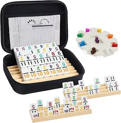 Mexican Train Dominoes Set With Numbers And 4 Wooden Trays/Racks Double 12...  • $49.50