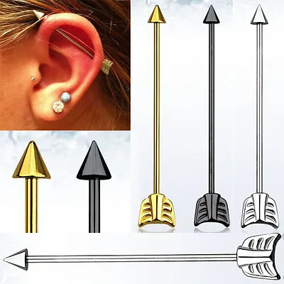 $4.15 • Buy 1-3PC 16G 3 Color Steel Industrial Piercing Arrow Barbell Ear 4mm Cone 28-52mm