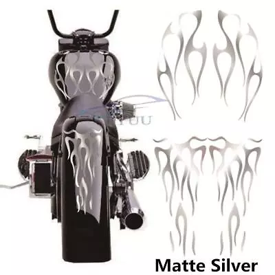 Matte Silver Motorcycle Flame Sticker Kit For Gas Tank & Fender Decorative Decal • $11.53