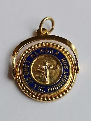 Alaska State Charm Blue Enamel Gold TONE ~ SPINNER! RARE! VINTAGE! • $14.99