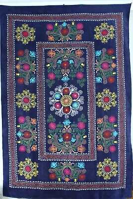 Uzbek Suzani Tapestry Wall Hangingembroidered Blue Velvet Tableclothblanket • $122.99