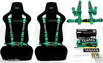 2 X Tanaka Universal Green 4 Point Buckle Racing Seat Belt Harness • $65.99
