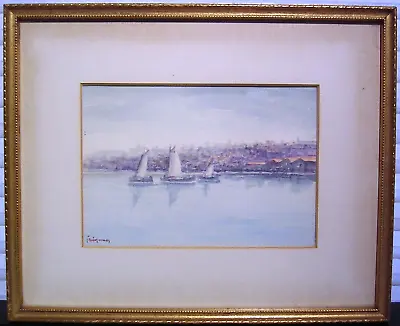 Vintage Watercolor Sailboats Signed Framed • $45