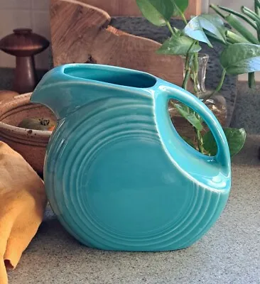 Fiestaware Vintage Large Original Turquoise Water Disc Pitcher Jug Made In USA • $59.95