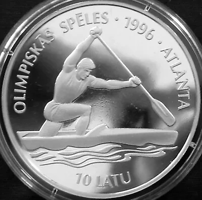 Latvia 10 Latu Silver Proof 1994 Atlanta Olympics Canoe KM#24 .925Ag • £28.11