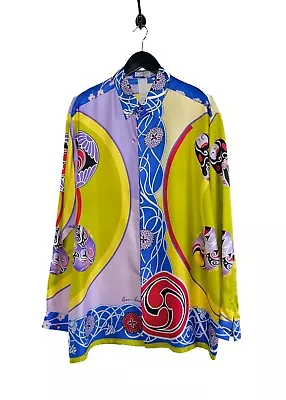 Gianni Versace Vintage Rare Yellow Japanese Mask Silk Shirt - Sz 50 IT - Medium • $914.51