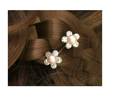 $3.99 • Buy 2 Pale Pink Pearl Clear Crystal Rhinestone Long Updo Hair Bobbie Pins Forks