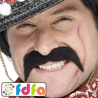 Smiffys Mexican Bandit Tash Black Moustache Mens Adults Fancy Dress Accessory • £3.19