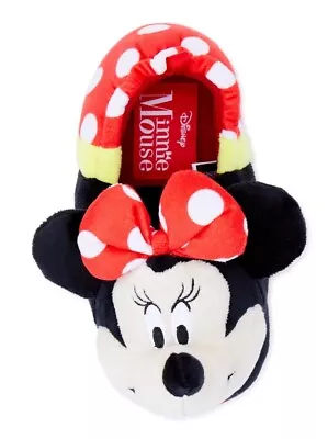 MINNIE MOUSE DISNEY Plush Rubber Bottom Slippers Girl's Size 11/12 Red Polka Dot • $16.95