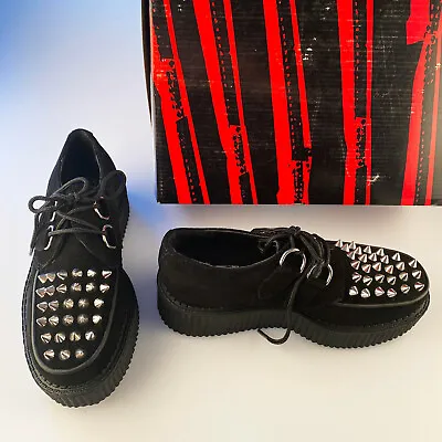 T.U.K. Size 3 A8360 $130 CAD Black Suede Silver Stud Creepers Sneakers TUK Shoes • $28.70