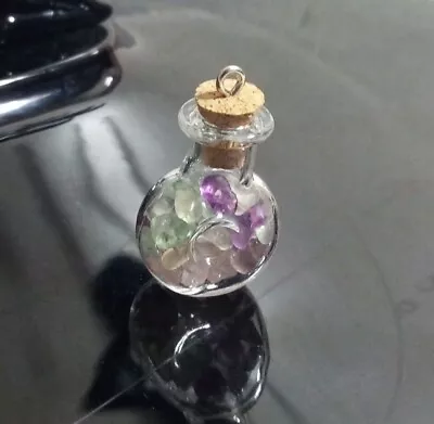 $4.93 • Buy Mini Gemstone Filled Glass Jar Pendant Fluorite 