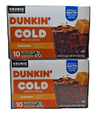 Lot Of 2 Boxes Dunkin' Cold Caramel Coffee K-Cup Pods 10 Ct Ea = 20 Iced BB 3/24 • $19.99