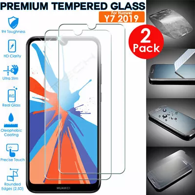 2x 100% Genuine TEMPERED GLASS Screen Protector Cover For Huawei Y7 2019 • £2.95