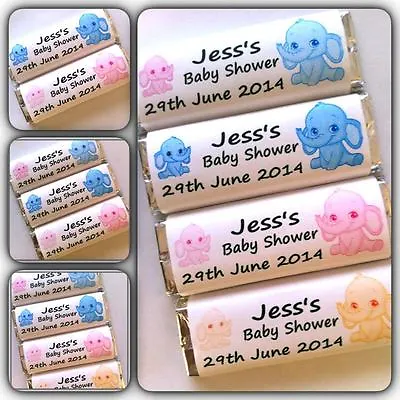 12 X Personalised Wrappers Chocolate Baby Shower Party Girl Boy Twins Elephant • £2.25