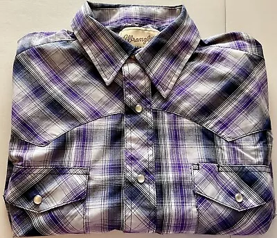 Wrangler Cowboy Western Shirt (L) Purple Plaid Short Sleeve/ Pearl Snap #WM220PL • $18
