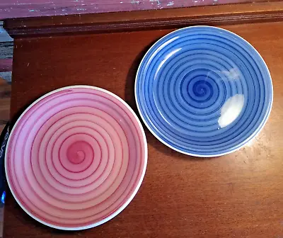 La Primula S.R.L.  Set Of 2 Swirl Pink And Blue Dinner Plates Made In Italy • $10.90