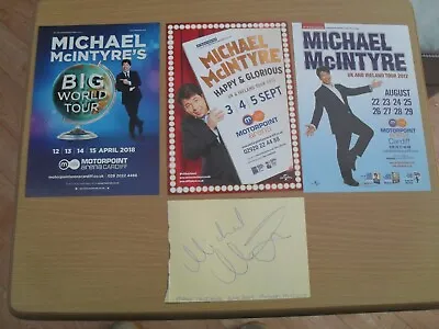 MICHAEL McINTYRE AUTOGRAPH - Signed Autograph Book Page + 3 Diff. Tour Flyers • £18.99