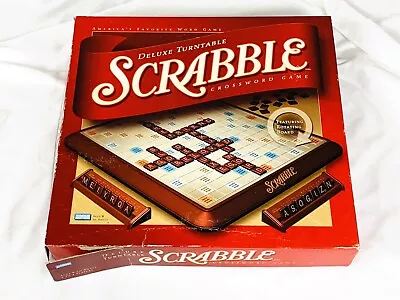 Scrabble Deluxe Turntable Edition 2001 Burgundy Wood Tiles 100% Complete Set • $29.99