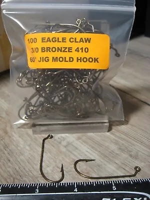 100 Eagle Claw Size 3/0 Bronze 410 O'shaughnessy 60° Jig Mold Fish Hooks • $12.57