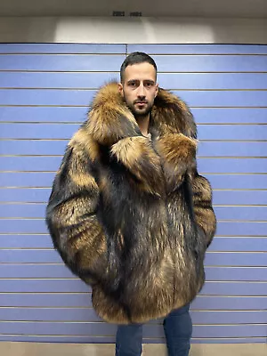 Luxury Full Skin Finn Raccoon Fur Men Coat Real Raccoon Fur Skin To Skin Collar • $2300