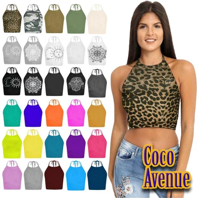 £7.45 • Buy Ladies Plain Halter Neck Crop Top Sleeveless Tie Up Knot Vest Basic T-Shirt Tops