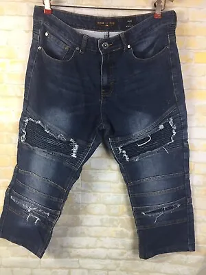 Ring Of Fire Men's Size 34 X 19 Slim Fit Designer Moto Denim Blue Jeans MJ20 • $24.76