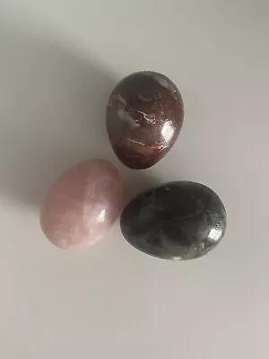 Fertility Eggs Stone Rose QuartzMarbleLabradorite X 3 • £15