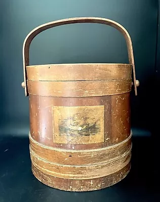 Antique Firkin Sugar Bucket W Lid Handle Rustic Primitive Farmhouse 10 In. Tall • $48.99