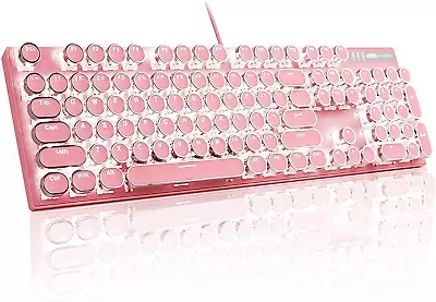 Magegee Typewriter Mechanical Gaming Keyboard Retro Punk Round Keycap LED White • $53.76