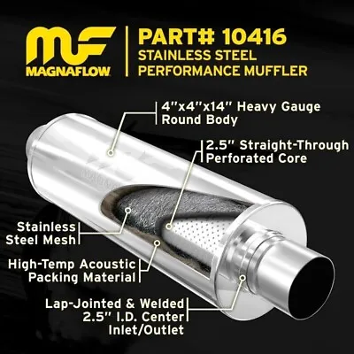 Magnaflow Performance Stainless Round Muffler 2.5  Inlet / Outlet Exhaust 10416 • $98