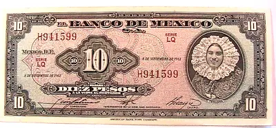 1961 Mexico 10 Peso AU Unc Serie LQ Paper Money Mexican Currency Banknote P-58h • $9.50