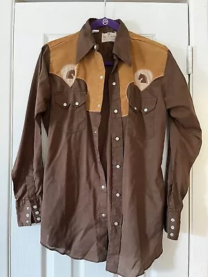 Vintage Dee-Cee Western Shirt 70s Embroidered Size 15-33 Brown Men’s • $6.70