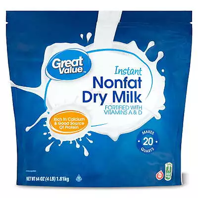 Great Value Instant Nonfat Dry Milk 64 Oz Bag Makes 80 Servings Per Container • $22.47