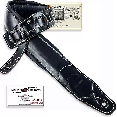 Walker & Williams C-22-BLK Extra Wide Double Padded Black Leather Guitar Strap • $46.95