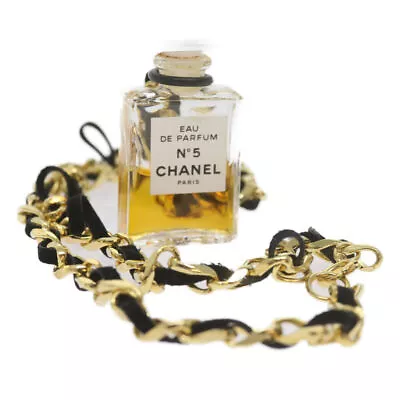 CHANEL Perfume N°5 Chain Necklace Clear Gold Tone CC Auth Bs10372 • $366.83