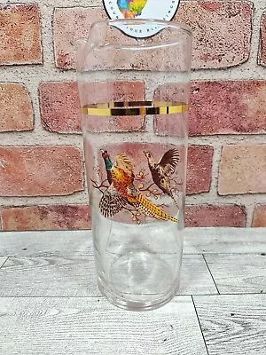 Vintage Glass Martini Cocktail Pitcher With Pheasants Gold Trim MCM Nostalgia  • $22.95